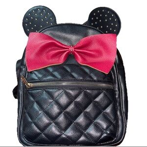Olivia Miller Minnie Mouse Backpack  Red Bow Diamond Stitched Faux Leather